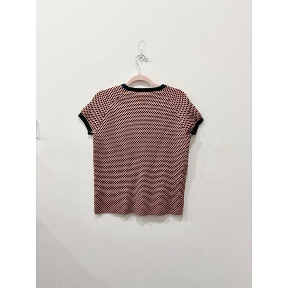 COS Checkered Crew Neck Short Sleeve Knit Sweater Top Pink/Green Women's Large - Picture 3 of 5